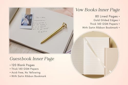Personalized Wedding Book Set with Guestbook Vow Books (Design 1) - Custom Large 11.5 x 8.5 Guest Signin Book, 5.75 x 4 Vow Books for Marriage Ceremony Reception, Gift for Engaged Couple, Oats