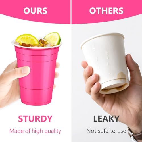 LANLISA 100Pcs Pink and Hot Pink Plastic Cups, 16 oz Disposable Cups For Birthday Party Decorations