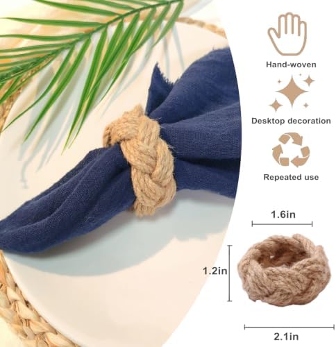 Woven Napkin Rings Set of 24, Natural Cotton Yute Napkin Holder Brown