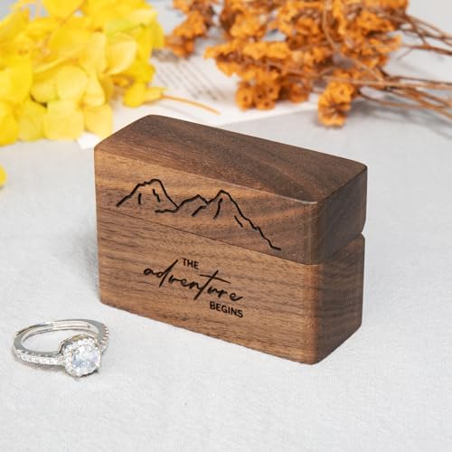 Wooden Engagement Ring Box for Proposal Slim Pocket Size Ring Case