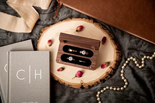 MUUJEE Quad Wooden Ring Box for Wedding Ceremony - Engraved Ring Holder Box for Engagement Proposal Anniversary and Valentines Day Gift for Him or Her (Blank Box)
