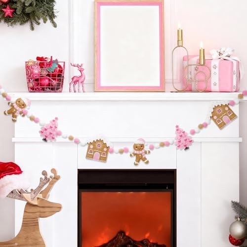 Jansun 8.2 Ft Pink Christmas 3D Felt Garland