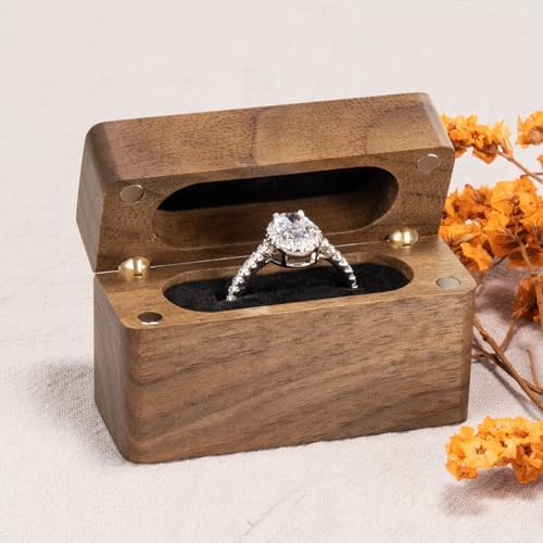 Wooden Engagement Ring Box for Proposal Slim Pocket Size Ring Case