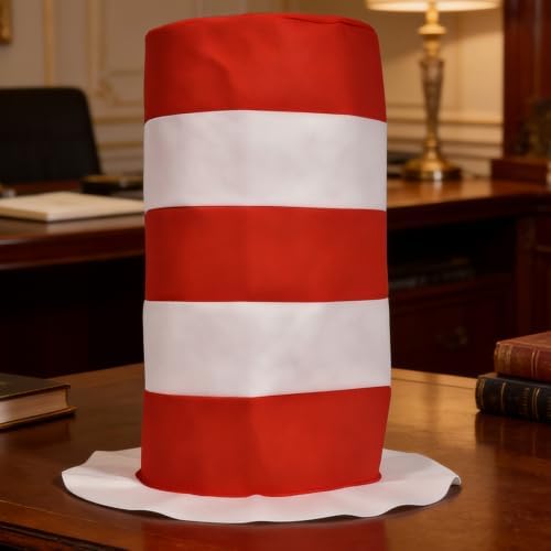 Halloween Red and White Striped Stovepipe Top Hat for Dress Up Adults Women