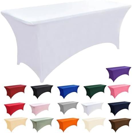 10-Pack 4ft White Spandex Table Covers for Rectangular Folding Tables - Wrinkle Resistant Stretch Tight Table Cloths - Fitted Table Protector for Parties, Trade Shows, Banquet, and Wedding