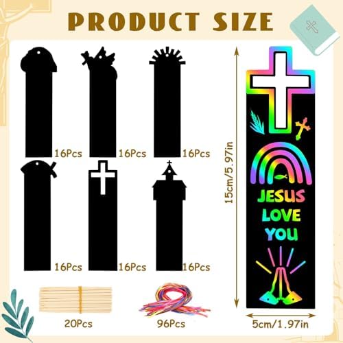 AUGSUN 96Pcs Religious Easter Scratch Bookmarks Christian Crafts for Kids