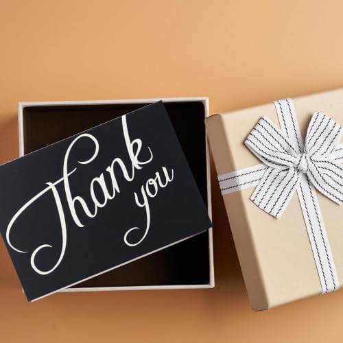 12 Pcs Black Thank You Card with White Script, 4.2x6.2 Cards Bulk