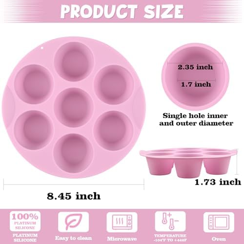 Sakolla 2 Pack Silicone Egg Bite Molds for Air Fryer, Nonstick 7 Cups Air Fryer Muffin Pan for Baking Egg Bite, Mini Muffins, Tart, Mini Cupcake and Quiche (Pink + Green)