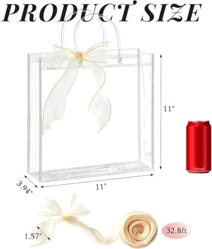 Ohuimrt 30 Pack 11" x 3.94" x 11" Clear Plastic Gift Bags with Handles
