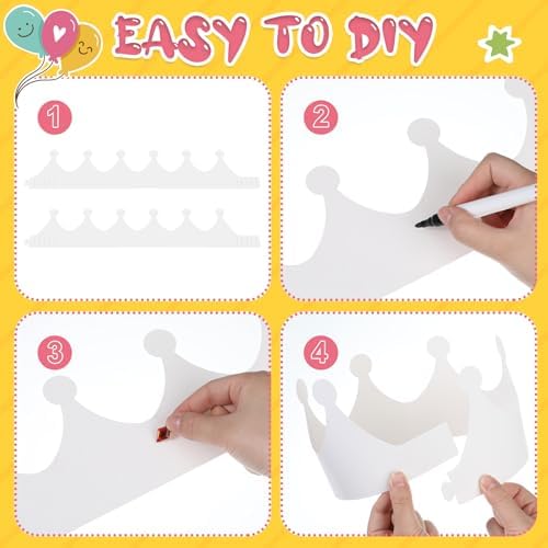 Jetec 100 Pcs White Paper Birthday Crown for Kid DIY Classroom, Traditional