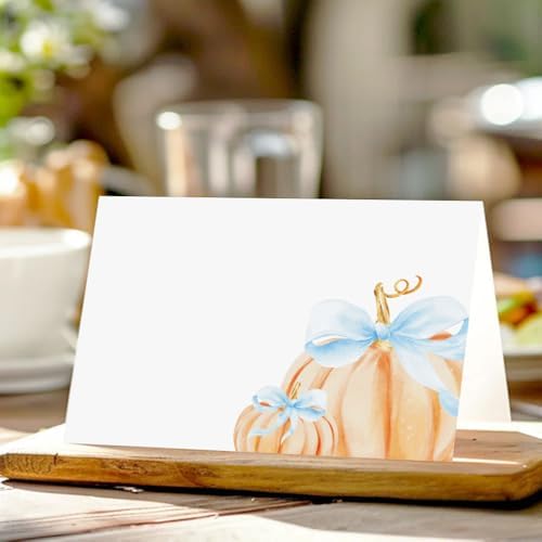 24 Pcs Little Pumpkin Place Cards (Blue Bow)