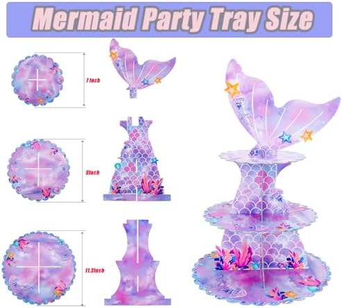 MRPAPA 2 Pack Mermaid 3 Tier Cardboard Cupcake Stand Dessert Display Holder
