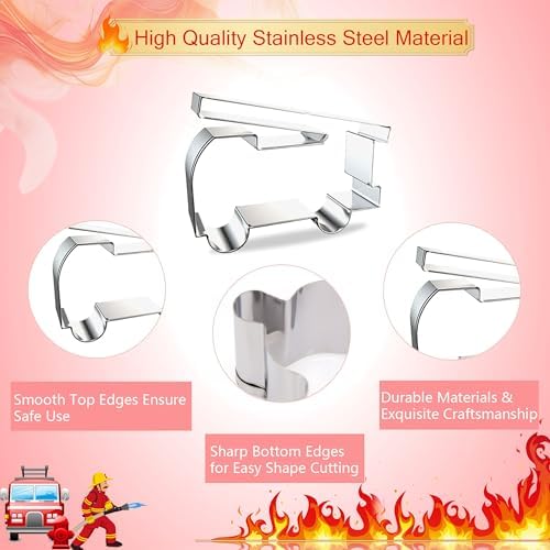 9 Firefighter Cookie Cutters Stainless Steel Fire Truck Fireman Party Molds