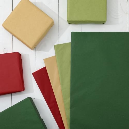 JarThenaAMCS 96 Sheets Christmas Tissue Paper Green Brown Red Wrapping Paper for Winter Xmas Home Party DIY Crafts Supplies, 14 x 20 Inch