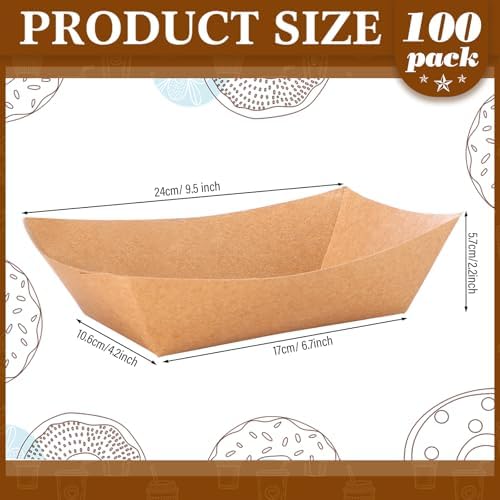 100 Pcs 5 lb Kraft Paper Food Trays Boats Bulk, Natural Wood