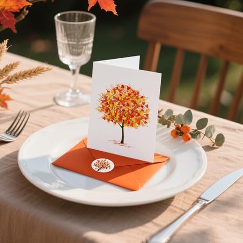 Whaline 48 Pcs Fall Greeting Cards Autumn Tree Blank Note Cards with Envelopes Stickers for Autumn Holiday Birthday Party, 4 x 6 Inch