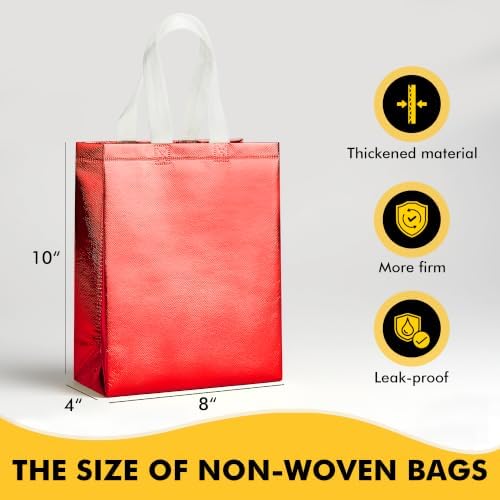 RACETOP 15Pcs Red Holographic Reusable Gift Bags with Handles, 8x4x10 Inch