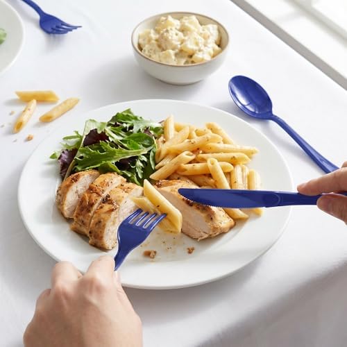300Pcs Navy Blue Plastic Silverware Set, Disposable Forks Spoons Knives
