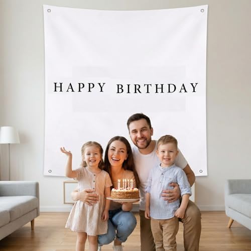 Oudain 59x59 Inch Happy Birthday Banner Burlap Happy Birthday Backdrop