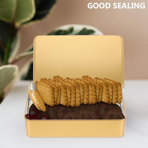 Homoyoyo 3pcs Metal Tins with Lid Rectangular Cookie Storage Boxes for Treats for Travel Organizing Items Versatile Metal Containers Sleek Design Golden