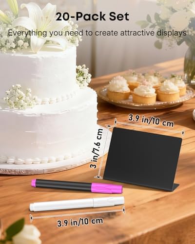 Uniclife 20 Pack Mini Chalkboard Signs for Food, Small Chalkboard Signs with Chalk Markers, Reusable Matte PVC Food Signs Food Labels for Party Buffet Wedding, Blackboard Place Cards Table Signs