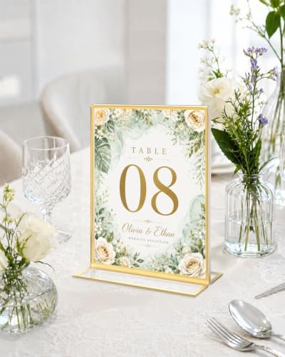 12 Pack 5x7 Inch Acrylic Sign Holders with Gold Border for Table Number