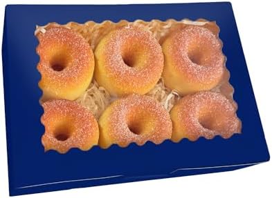 qiqee 50Pcs Deep Blue Cookie Box with Window 9x6x2.5 inch Pastry Macaron Bakery Box For Packaging
