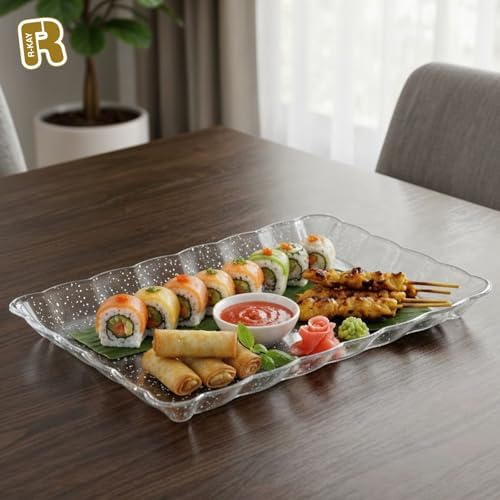 6 Pack Silver Glitter Plastic Serving Trays for Party, 9 x 13 Inch - Heavy Duty Plastic Silver Trays for Food - Rectangular Party Serving Platters