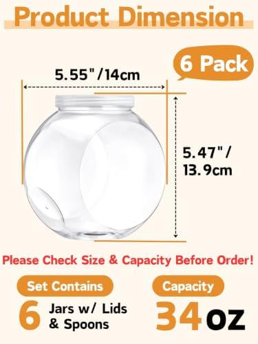 6PCS 34oz Plastics Candy Jars for Candy Buffet, 1000ml Plastic Cookie Jars with Lids Clear for Candy Bar Supplies, Coffee Holder Food Storage