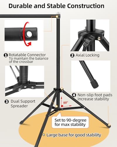 Hemmotop Photo Backdrop Stand, 10x7ft, Secure Straight Thread Connection