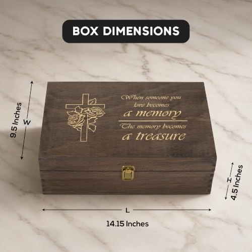 Memorial Engraved Wooden Keepsake Box, Memory Treasure Box with Inside Engraving, Sympathy Remembrance Gift Box for Photos, Letters, Mementos & Precious Memories, X-Large 14.15 x 9.5 x 4.5"