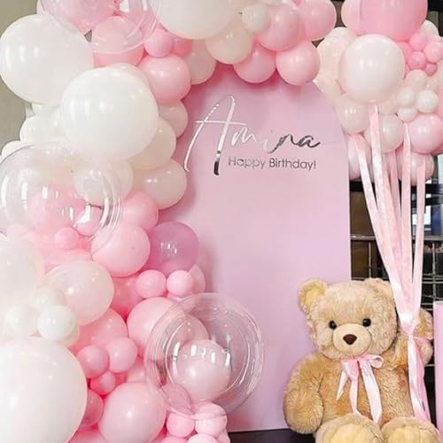 PartyWoo Pastel Pink and White Balloon Arch Kit 140pcs Different Sizes