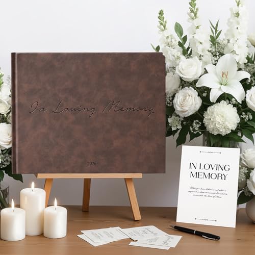 Funeral Guest Book - Celebration of Life Guest Book with Rollerball Pen for Memorial Service - Funeral Memory Sign in Books for Over 300+ Guests - Funeral Decorations with In Loving Memory Table Sign