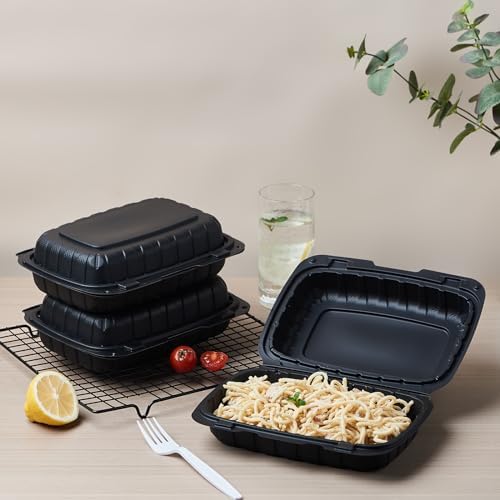 Jaluxing 9X6 1-Compartment 50-Pack Plastic Clamshell Containers Food To Go Box Heavy Duty Disposable Hinged With Secure Snap Lid (Formerly FULING)
