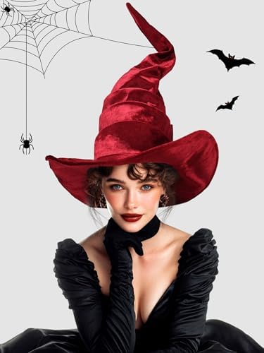Ultrafun Women's Large Ruched Witch Hat Halloween Black Witch Wizard Hat Costume Accessory Adult