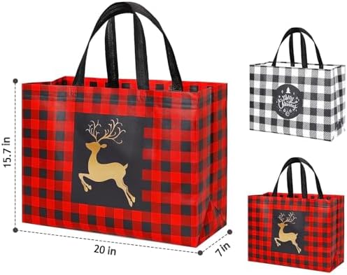 YANGTE 16 Pack Extra Large Christmas Gift Bags, Reusable Tote Bags with Handle Non-Woven Christmas Grocery Shopping Totes for Holiday Xmas, 20" × 15.7" × 7"