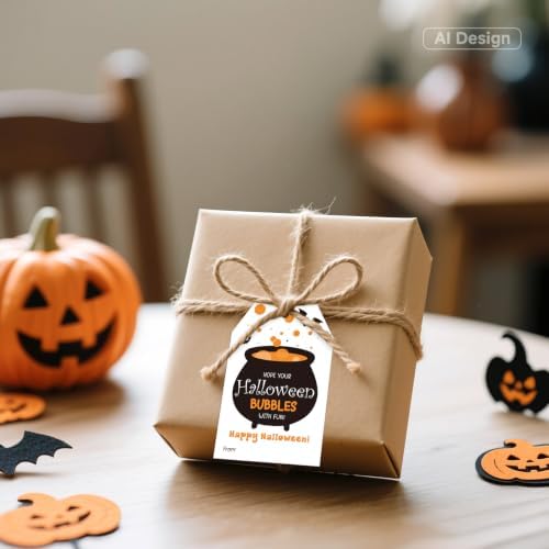 joycraft Happy Halloween Tags with String - 50Pcs Halloween Cauldron Tags