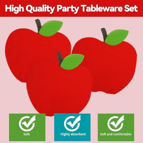 50Pcs Back to School Apple Plates and Napkins Party Supplies, Disposable First Day of School Dessert Plates Napkins Tableware Set for Preschool Kindergarten Teacher Classroom Decorations (Apple)