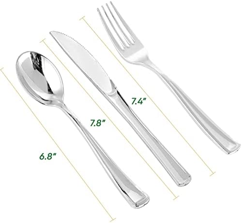 FOCUSLINE 75 Pack Silver Plastic Silverware, Disposable Cutlery Set