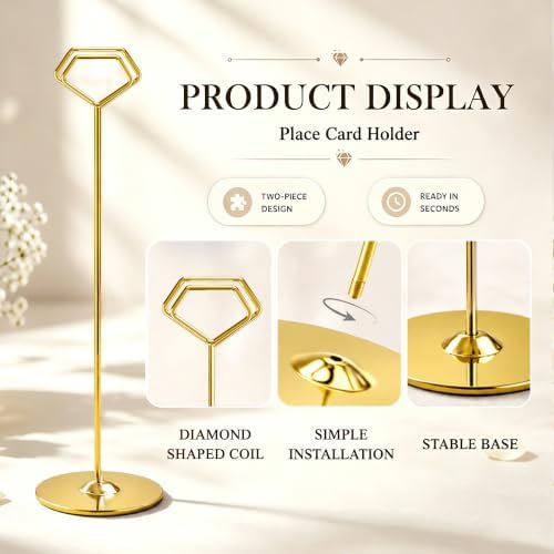 16 Pack 12 Inch Table Number Holders, Gold Diamond Place Card Holders