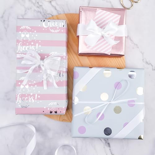 WRAPAHOLIC Pink Wrapping Paper - 12 Sheets Rose Gold and Pink Design Folded Flat for Wedding, Bridal Shower, Girls Birthday - 19.7 Inch x 30 Inch Per Sheet