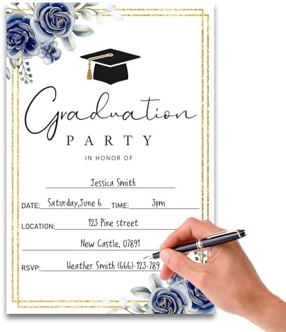 FujLoy Graduation Party Invitations 20 Cards With Envelopes Blue