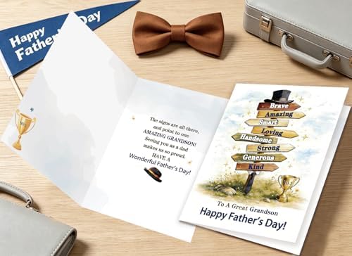 Fathers Day Card Gifts for Grandson from Grandpa Grandma, Meaningful Direction Sign Design with Emotional Message, Unique Cards for Father's Day Family Celebration and Love