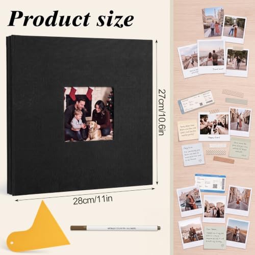 Self Adhesive Scrapbook Album, 11 × 10.6 Inch, Black Linen Cover