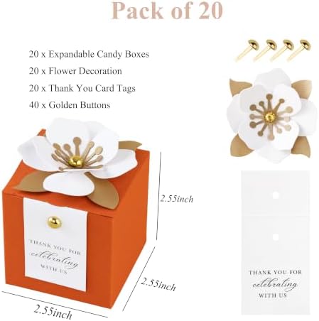FEIYI 20 PCS Favor Boxes, Burnt Orange Candy Boxes 2.55x2.55x2.55