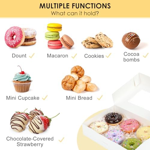 Moretoes 48pcs Cookie Boxes with 3 Style Window, 12x8x2.5In Bakery Boxes