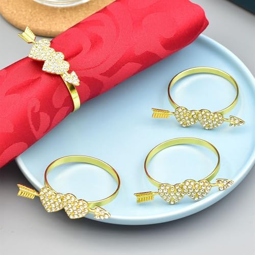 Valentine's Day Napkin Rings Set of 6, Metal Gold Love Heart Napkin Holders Valentine's Day Table Decorations Mother's Day Wedding Decorations Party Supplies
