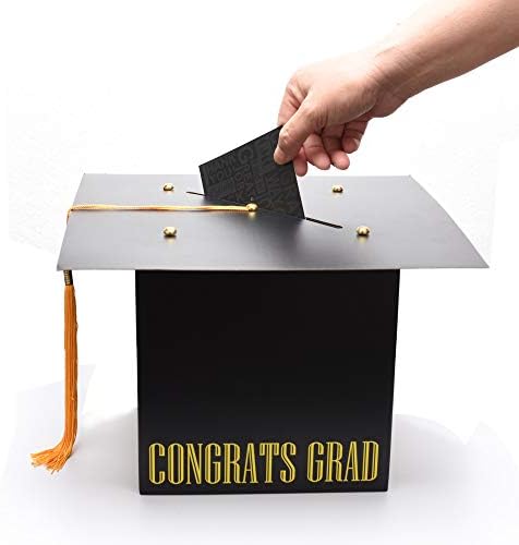 MerryJoyParty Graduation Card Box Graduation Card Holder Original Graduation Cap Shaped Card Box with Real Tassel for Graduation Party Supplies
