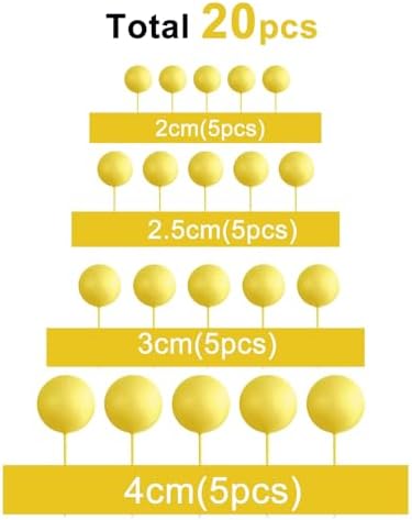 ASTARON 20 Pcs Foam Yellow Balls Cake Topper Decorations for Birthday Cake