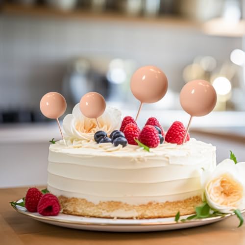 ASTARON 20 Pcs Cream Brown Balls Cake Topper Decorations for Birthday Cake